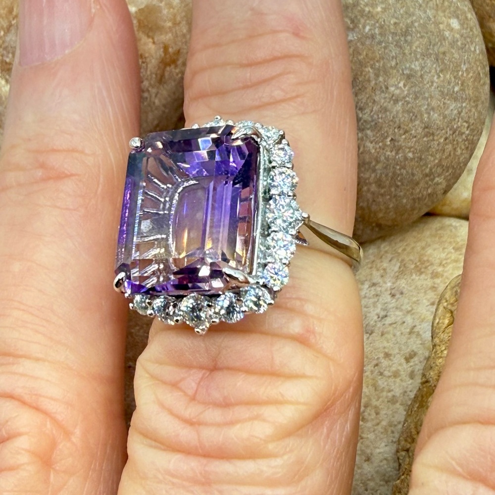 10.6ctw Ametrine Moissanite Halo Ring 925 Sz 5 Statement Ring Cocktail Luxury - Picture 15 of 16